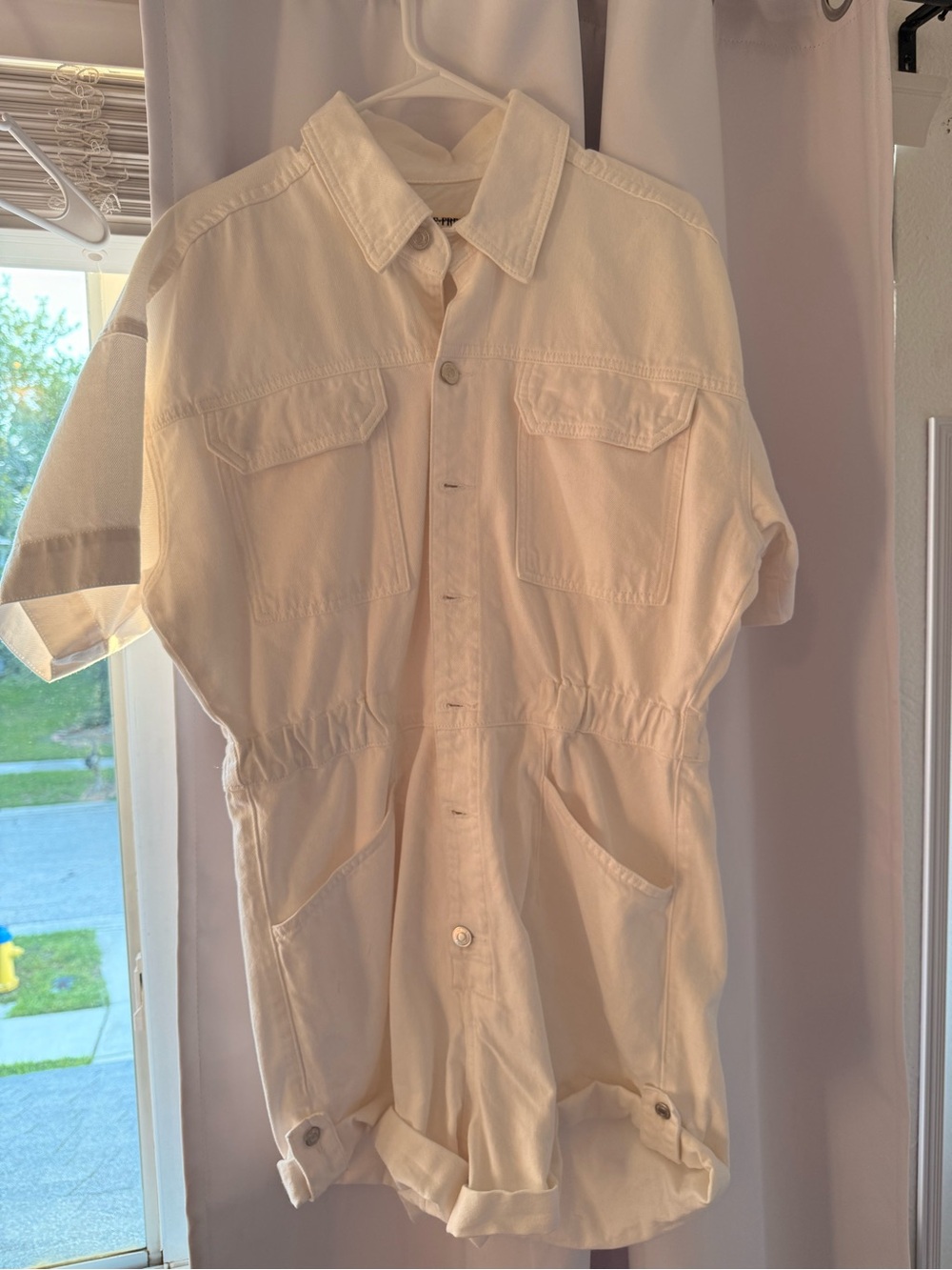 Cream Button-Front Utility Romper